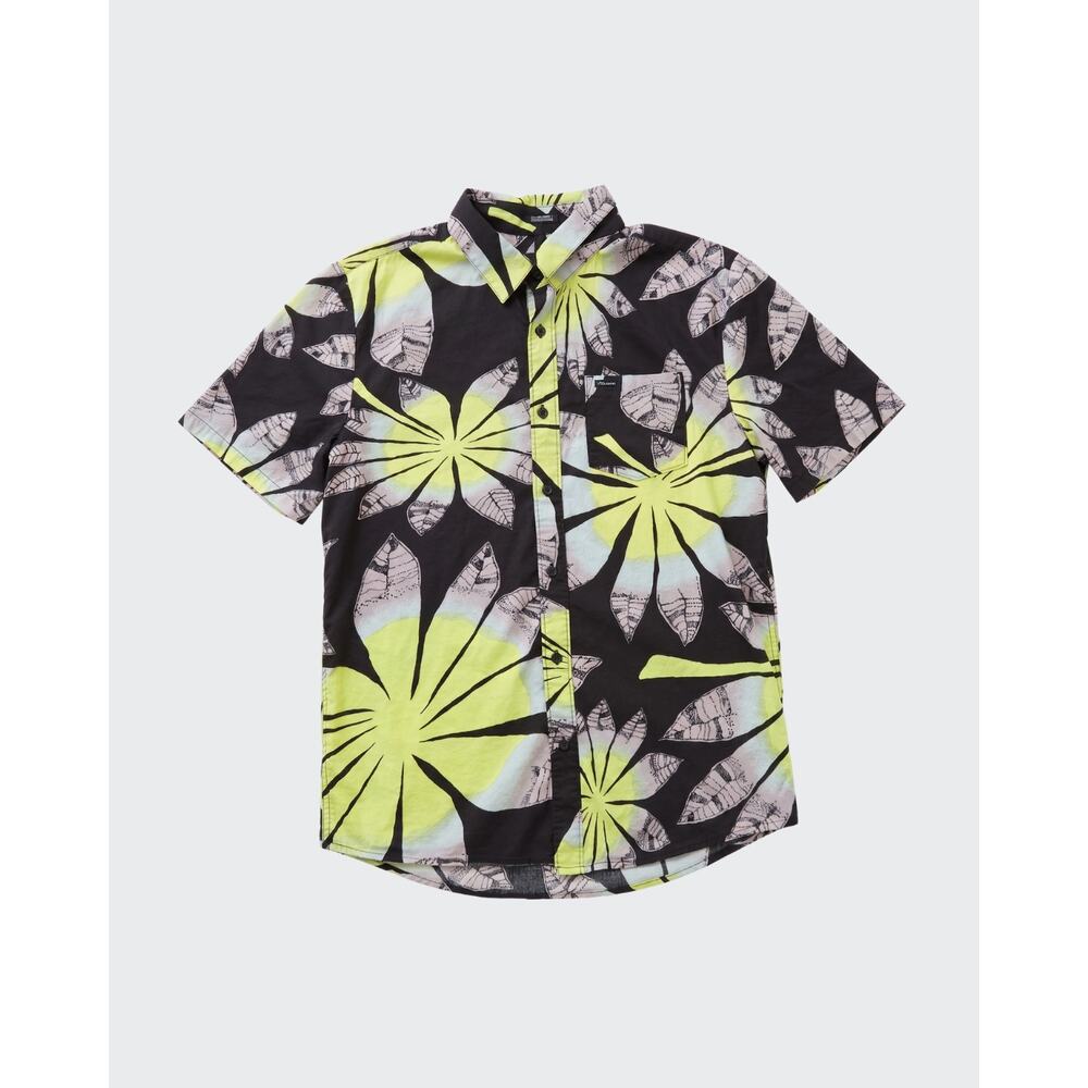 Mens Large Volcom Bloomin Short Sleeve Woven Shirt, Button Down Y2K Yellow